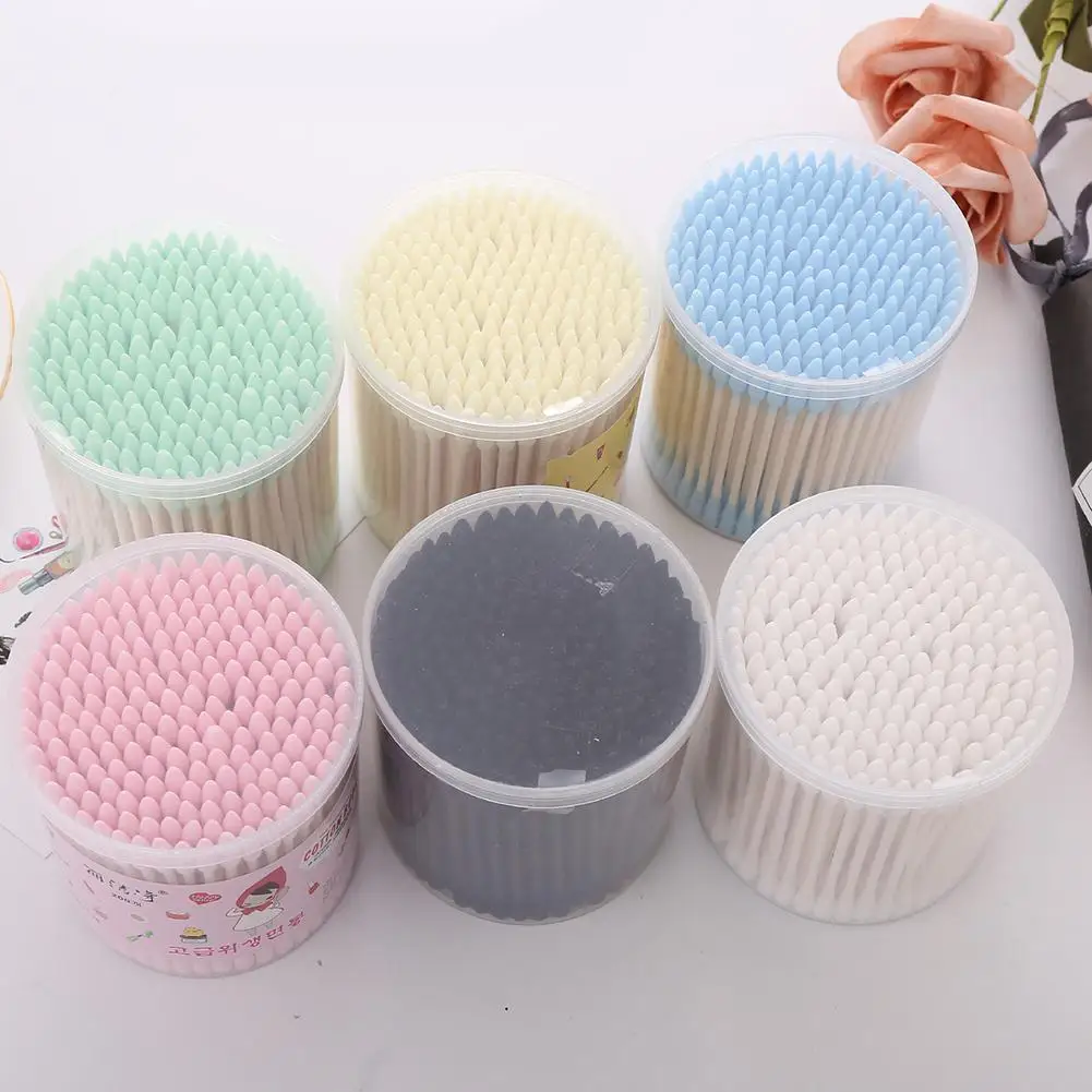 200Pcs Sharp Round Spiral Head Cotton Swabs 12 Colors women Makeup Cotton Buds Tip  Nose Ears Cleaning Health Care Tools