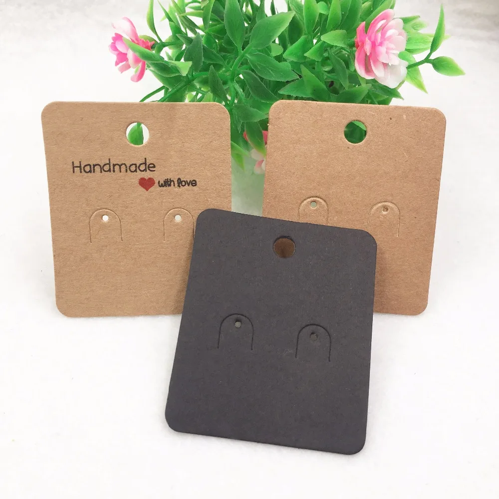 200PCS 6x5cm DIY black/kraft paper/ handmade stud earring tag square shape small cute earring packing display tag card