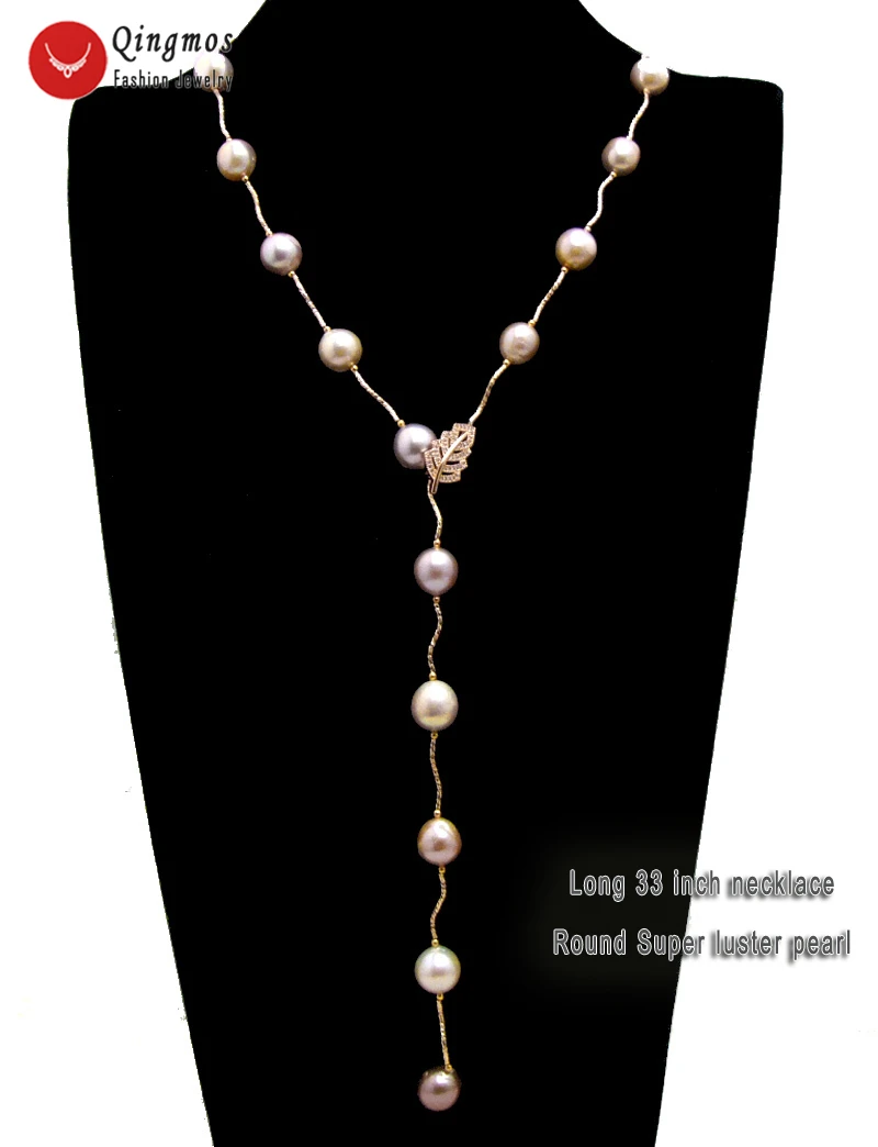 Qingmos Rose Gold Natural Round 11-12mm Purple Edison Pearl 33