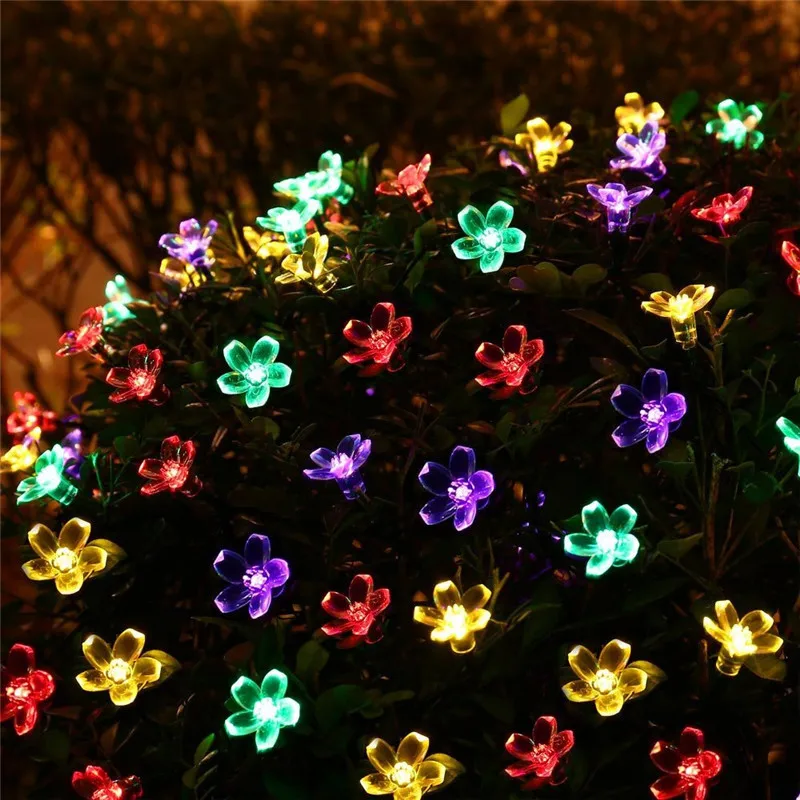 Guirnalda de luces solares de 10m, 100LED, flor de melocotón, impermeable, decoración al aire libre, iluminación para Navidad, boda, fiesta, jardín