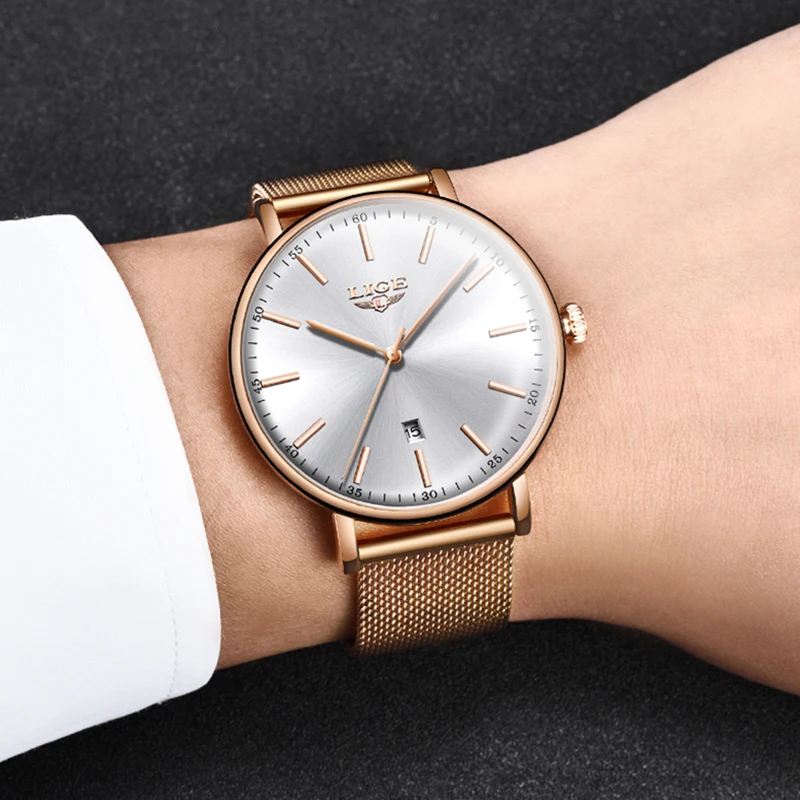 LIGE Top Brand Luxury Woman Watch Fashion Elegant Waterproof Quartz Watches for Women Ladies Stainless Ultra Thin Casual Clocks