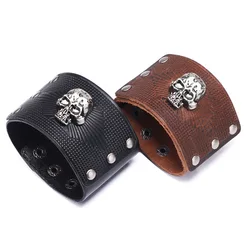 Mens Bracelets 2019 New Leather Bracelet Skull Exaggerated Wide Leather Hand Snap Jewelry Gifts for Men Bracelets Bangles