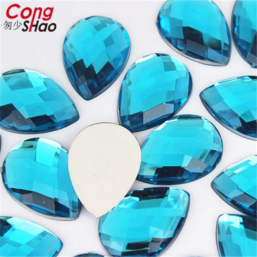 Cong Shao 80pcs 18*25mm Tear Drop Acrylic Rhinestone Trim Flatback Stones And Crystals For Costume Crafts Button No Hole CS592