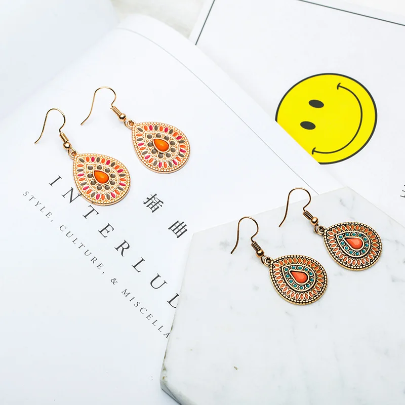 JIOFREE Vintage Clip on Earrings For Women Ethnic Resin Multicolor drop oil Large Bohemia no pierced Earrings Statement Jewelry