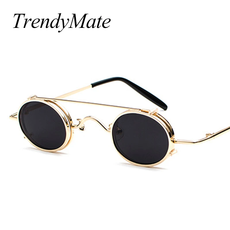Vintage małe gogle Steampunk owalne okulary przeciwsłoneczne damskie męskie Retro gotyckie okulary przeciwsłoneczne złota ramka okulary czarny Punk óculos 1304T