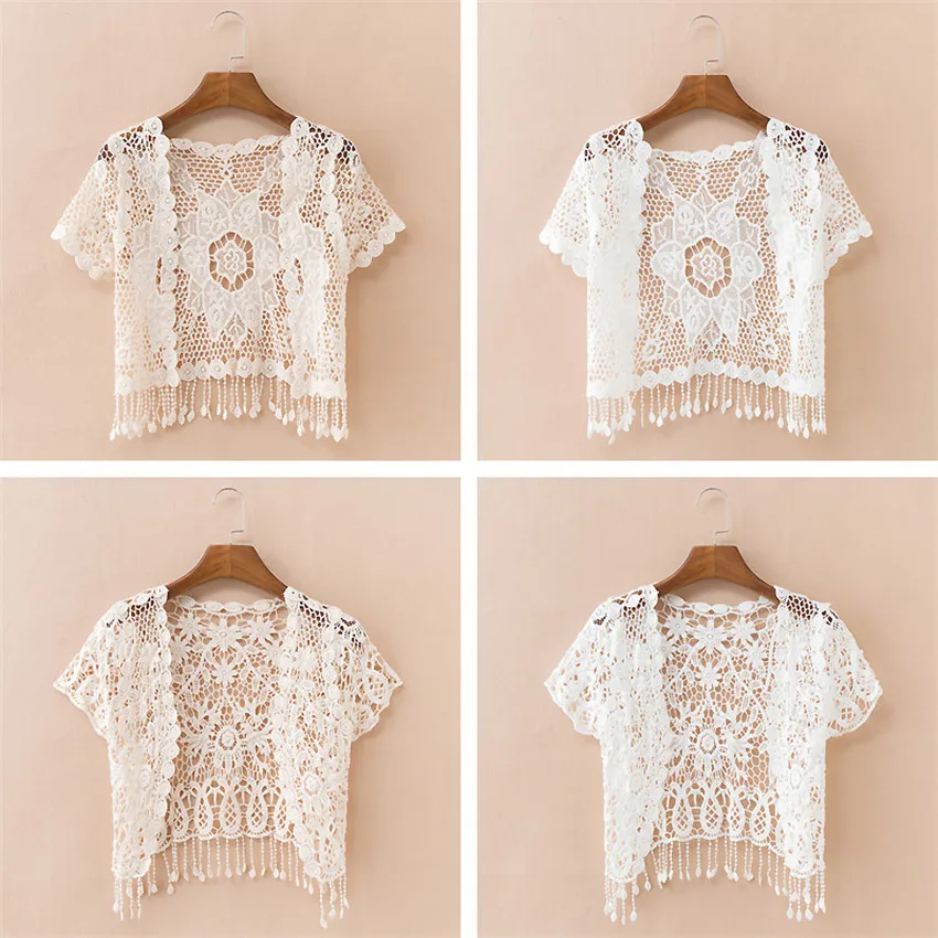 

2022 New Fashion Summer Elegant Women Hollow Out Shawl Capes Lady White Kintted Wraps Lace Wrap Bolero Accessories Coat Tops 734