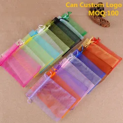 Organza Jewelry Pouch, saco pequeno do presente, pode logotipo personalizado, 10x15cm, 50pcs