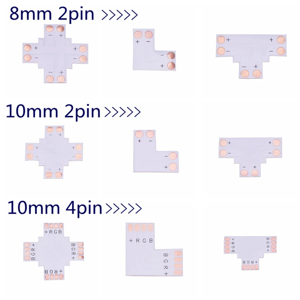 

50pcs L T X Shape 8mm 10mm 12mm 2pin 4pin 5pin Single Color RGB RGBW LED Strip Corner Connector PCB Board Splitter Connector