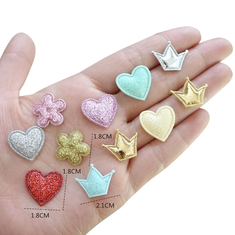 100Pcs Glitter Crown/Bowknots/Heart Patches Appliqued DIY Craft Scrapbooking Decor Kids Headwear Accessories Padded Sequined