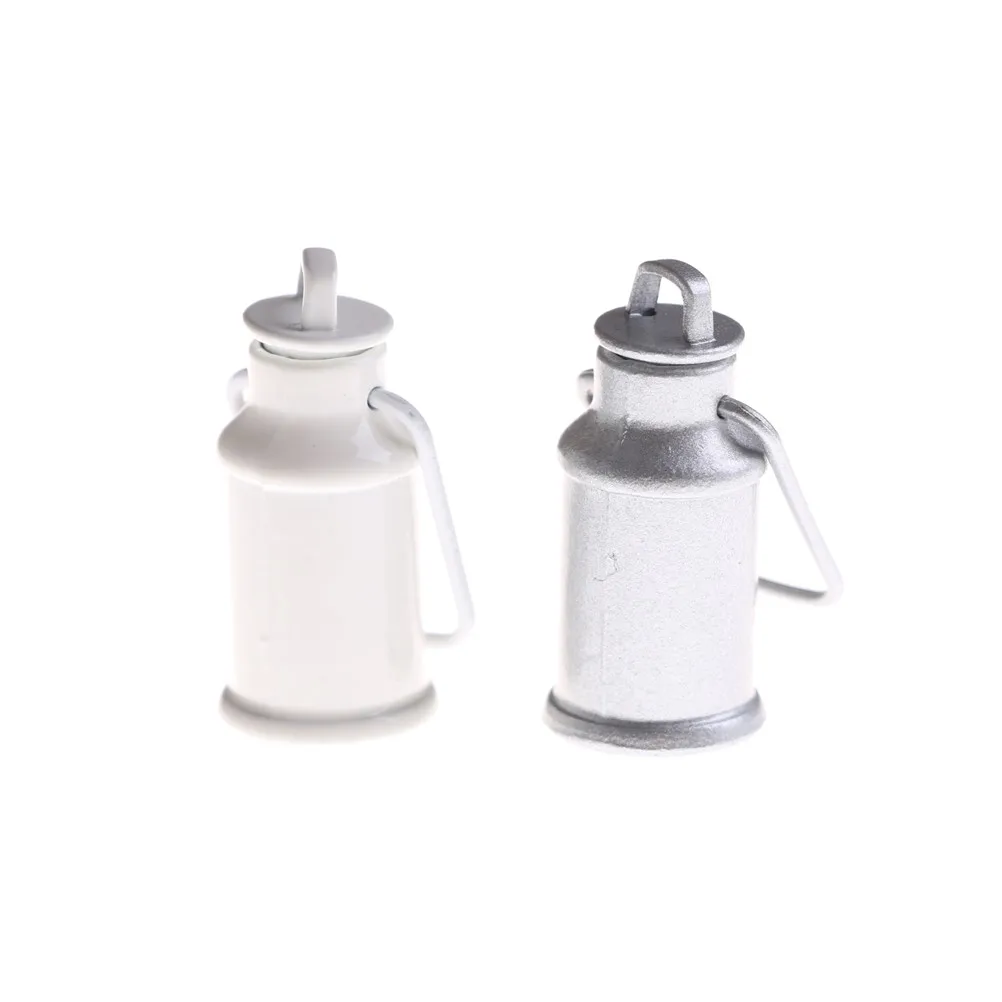 1pc Fashion Doll House Miniature Milk Jars Barrel With Lids Kitchen Milk Can Bucket Doll House Mini Toys