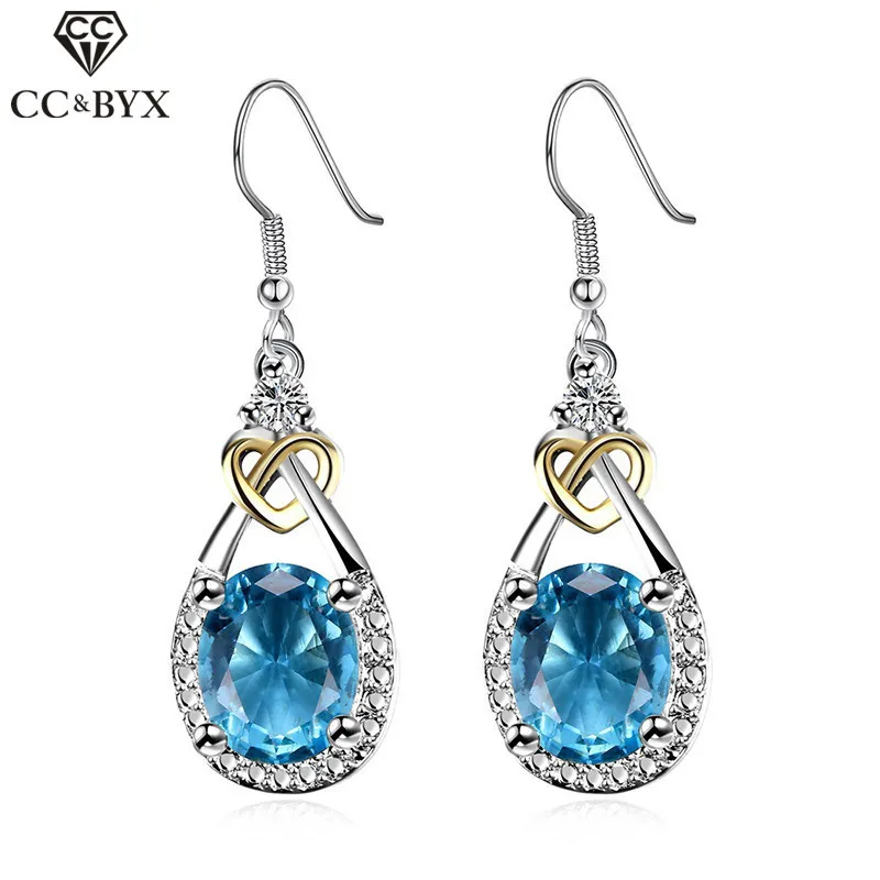 

CC Water Drop Earring 925 Silver Needle Jewelry Earring Blue CZ Dangle Earrings For Women Wedding Engagement Accessories CCE101