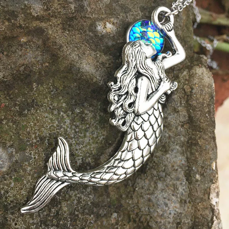 BULK 10pcs Beach Mermaid Pendant Necklace with Bule Scale 18