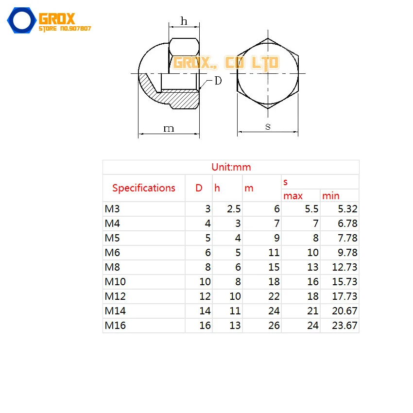 10 Pieces M10 304 Stainless Steel Cap Acorn Hex Nut DIN1587