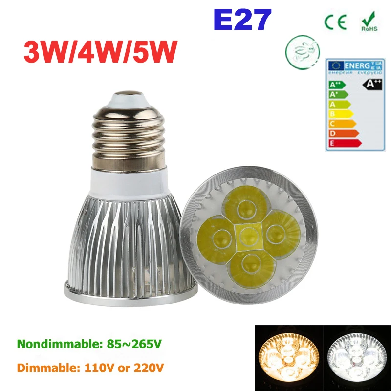 Super Bright 3W 4W 5W E27 LED Bulbs Light 110V 220V Dimmable Led Spotlights warm/ cold white Natural White lamps for home