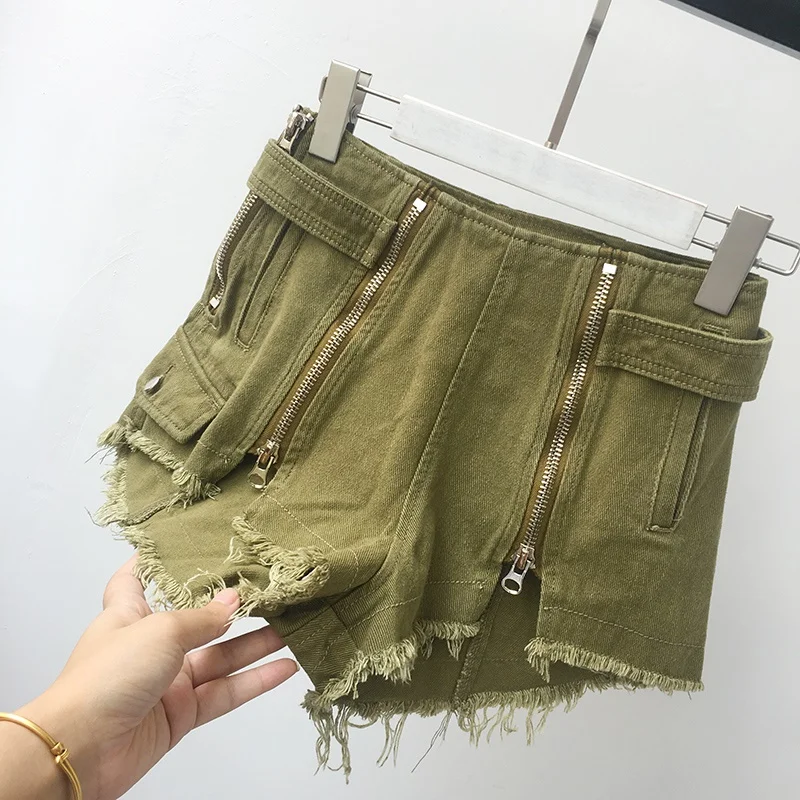 

summer denim shorts new high waist double zipper split fashion women jeans shorts