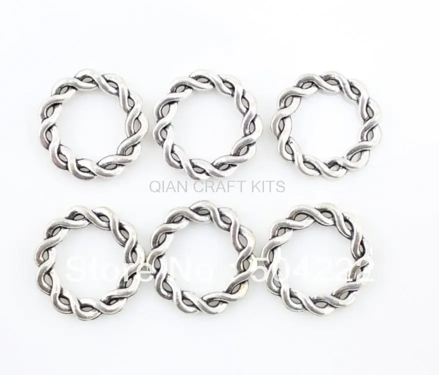 100pcs zinc alloy twist circle antique tibetan silver round charm connector pendant, drops for diy 21mm