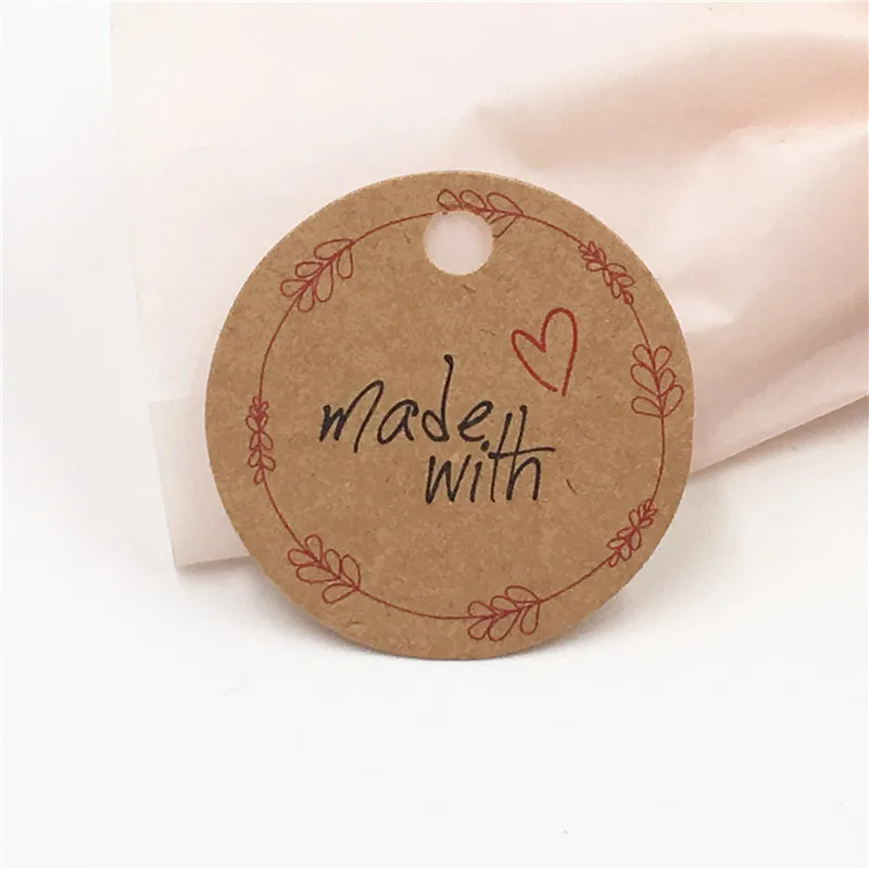 300 pcs round Thank you labels 3cm hand made with love Kraft paper tags for clothing handmade paper gift tag price lists for you