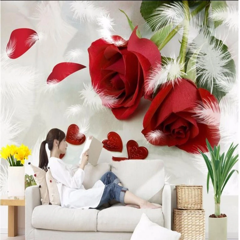 wellyu Custom wallpaper 3d feather delicate rose sofa background wall living room bedroom background wallpaper