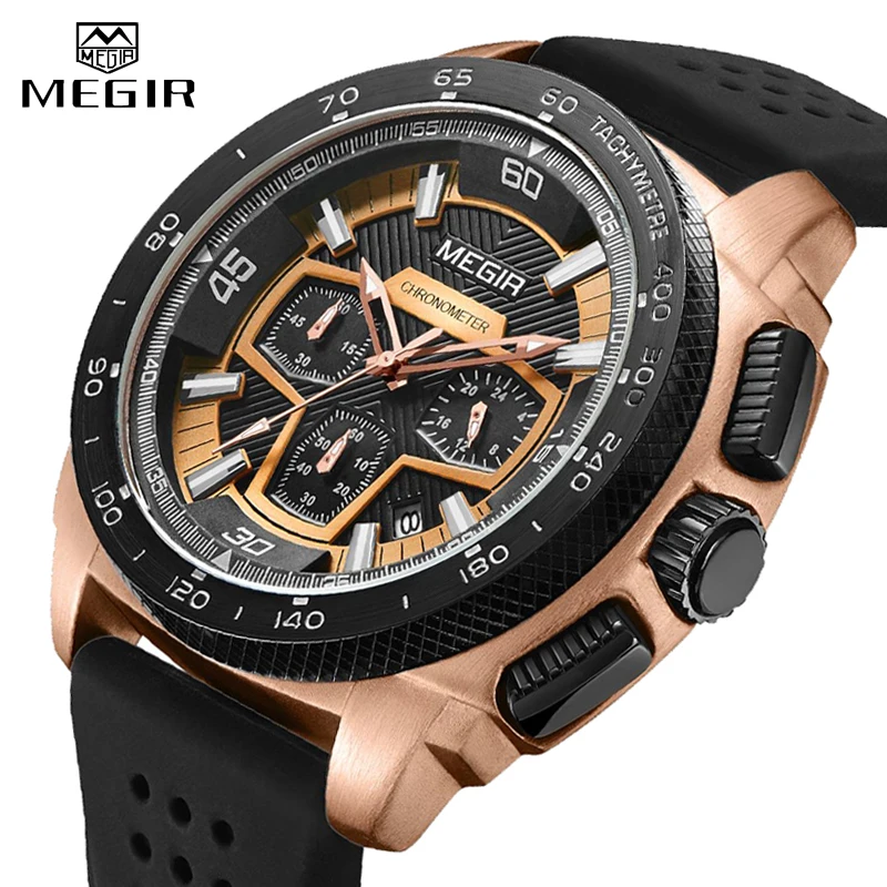 

MEGIR Mens Watch Top Luxury Brand Men Analog Sport Quartz Watches Silicone Strap Waterproof Army Military Chronograph Male Clock