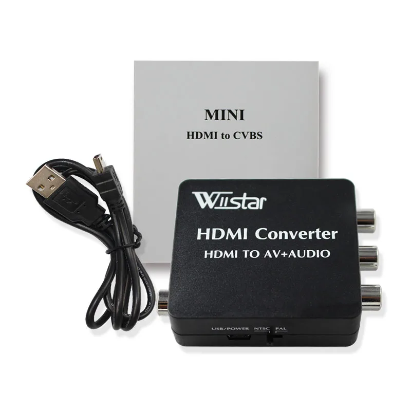 Wiistar HDMI a AV Audio entrada HDMI CVBS Spdif y salida Coaxial compatible con NTSC/PAL para TV/PC/PS3/DVD de rayos azules 1080p HDMI2AV