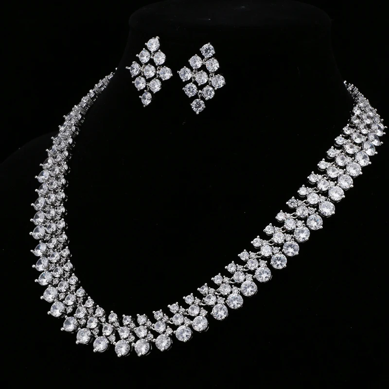 EMMAYA Luxury Bridal Jewelry Sets Silver Color Rhinestone Cz Necklace Wedding Engagement Jewelry Sets for Women