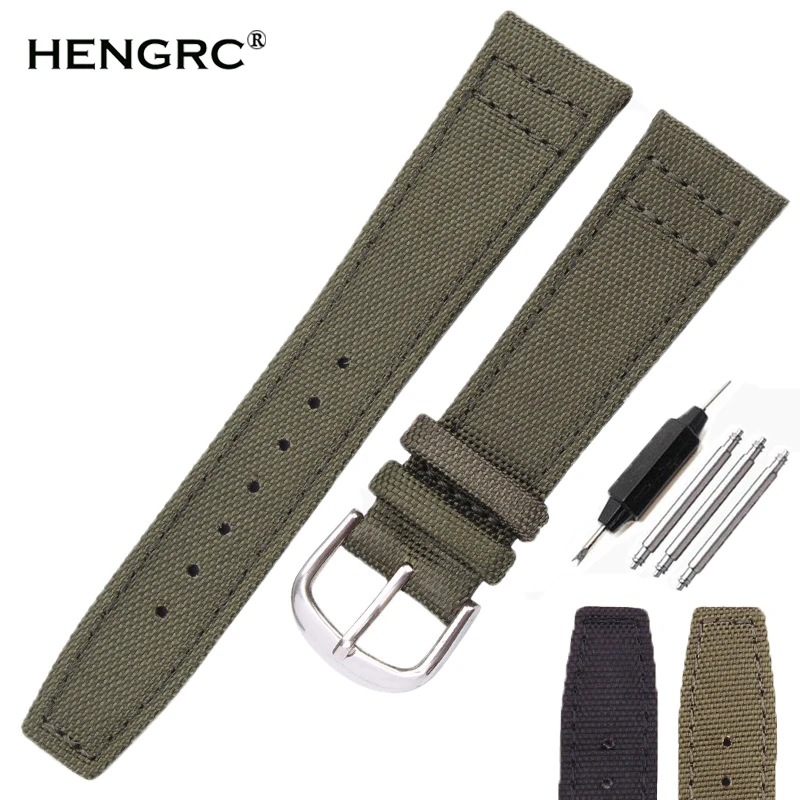 HENGRC Brand Strap Canvas Nylon Watchbands 20mm 21mm 22mm Black Green High Qualiyt Watch Band Bracelet With Pin Buckle