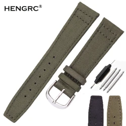 HENGRC Brand Strap Canvas Nylon Watchbands 20mm 21mm 22mm Black Green High Qualiyt Watch Band Bracelet With Pin Buckle