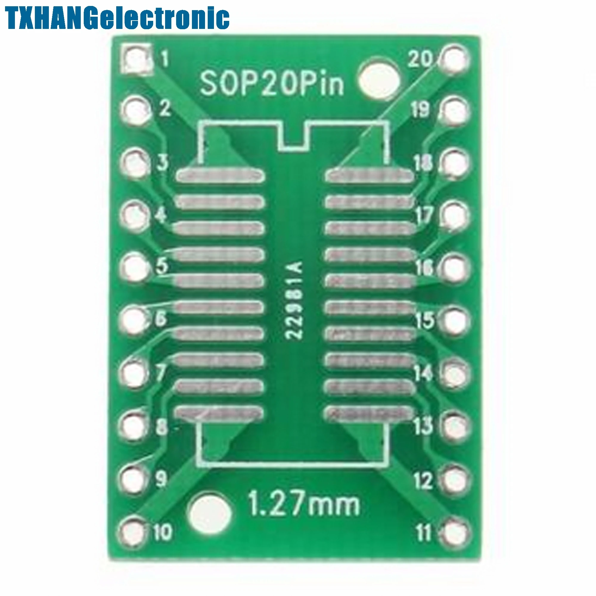 10pcs SOP20 SSOP20 TSSOP20 To DIP20 0.65/1.27mm IC Adapter PCB Board top