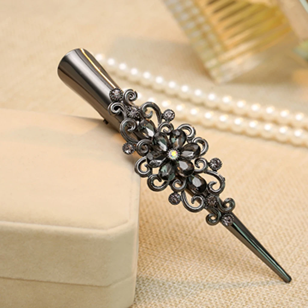 Women Vintage Duckbill Rhinestone Alligator Hair Clip Crocodile Hair Clips GripHairpin Crystal Wedding Party Hair Accessory