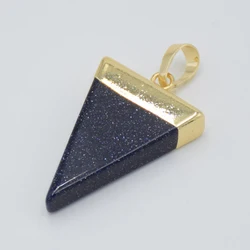 Hot Selling Simple Gold color Natural Trendy Blue Sand Stone Charms Necklace Pendants for Female Jewelry Making DIY Accessories