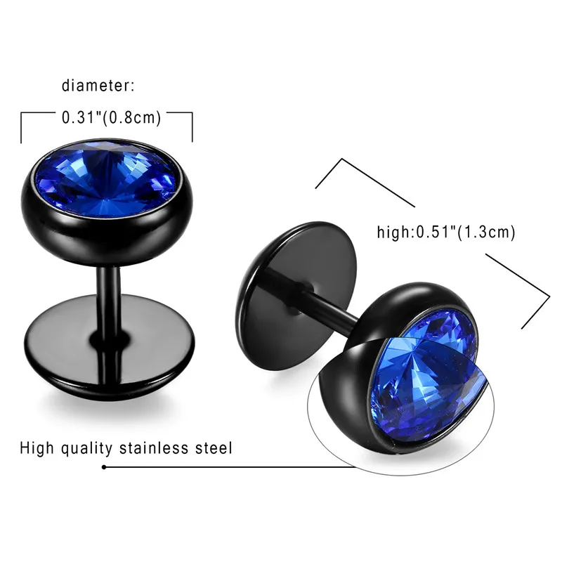 BONISKISS Men Earrings Stainless Steel Black Blue Barbell Type Stud Earrings For Men And Women Unisex Jewelry Pendientes Brincos