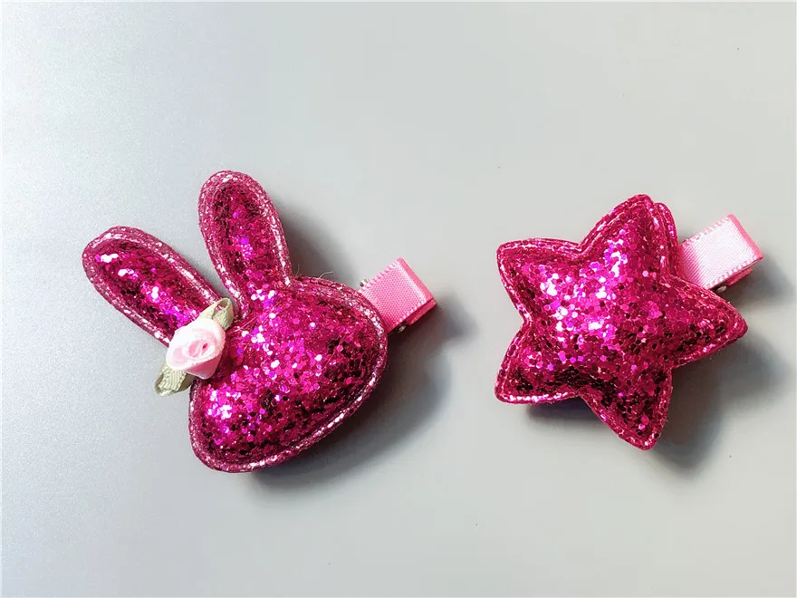 ขายส่ง 10 ชุดแฟชั่นน่ารัก Glitter กระต่ายดอกไม้ Hairpins Solid Bunny Star คลิปผมเจ้าหญิงอุปกรณ์เสริมผม