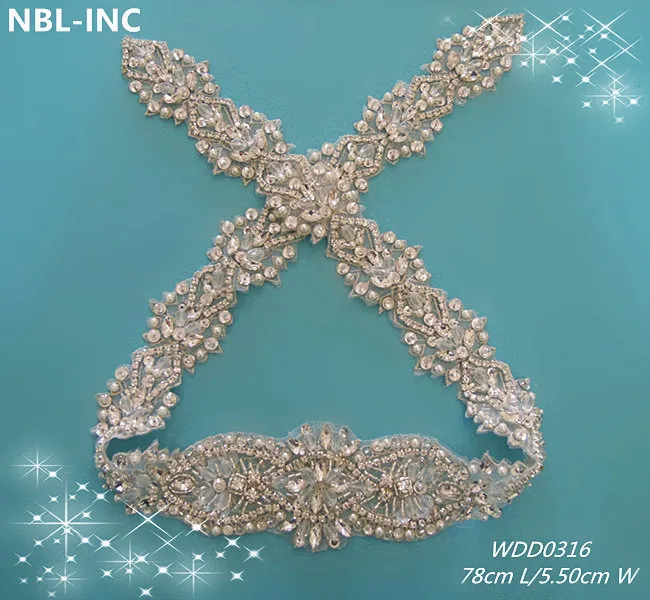 

(30pcs) Wholesale handmade beaded sewing bridal sash iron on rhinestone appliques for wedding dresses belt WDD0316