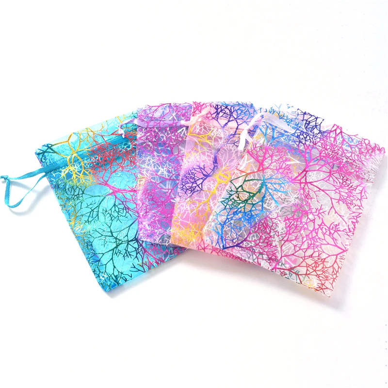 50pcs/lot Sheer Organza Jewelry Pouches 7x9cm 9x12cm 10x15cm 13x18cm Blue White Organza Bag Pouch Jewelry Packaging & Display