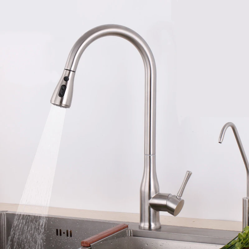 Put out 304 stainless steel kitchen faucet sink mixer brushed surface lead free hot and cold water faucets