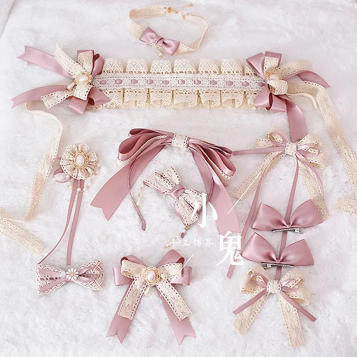 Lolita hair band bow lace side clips Sen female hairpin hairband headwear Lolita KC headband hair accessories