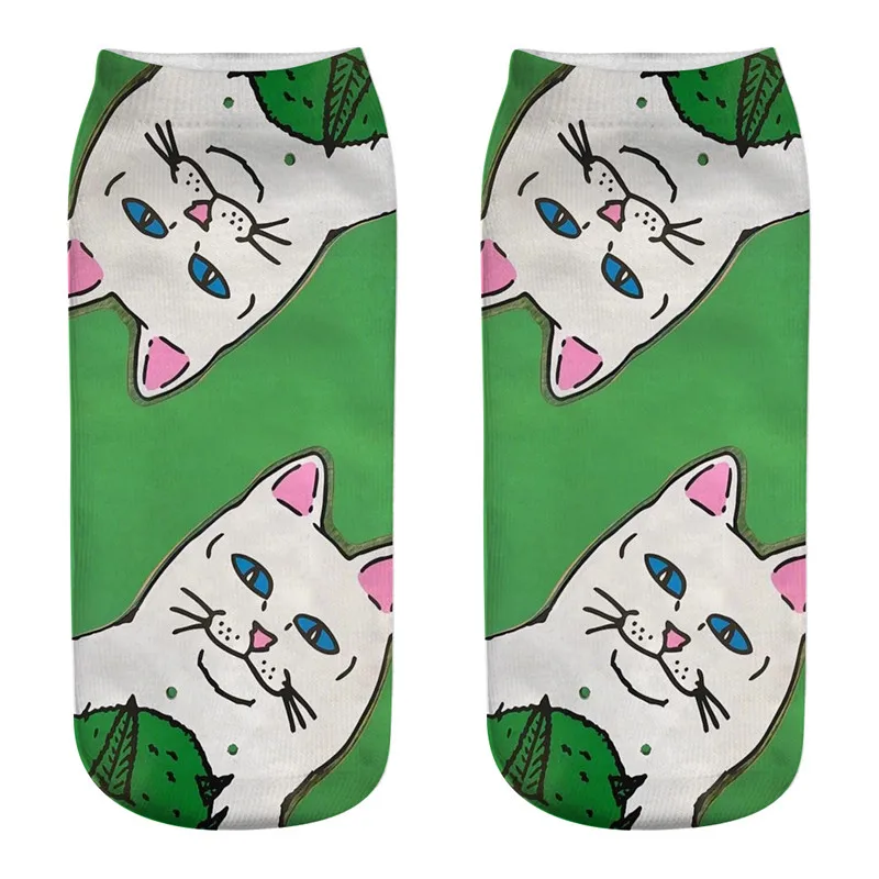 2024 New Cartoon Cat Socks 3D Print Art Funny Socks Women Cute Low Cut Ankle Socks Calcetines Mujer Fashion Female Short Sock