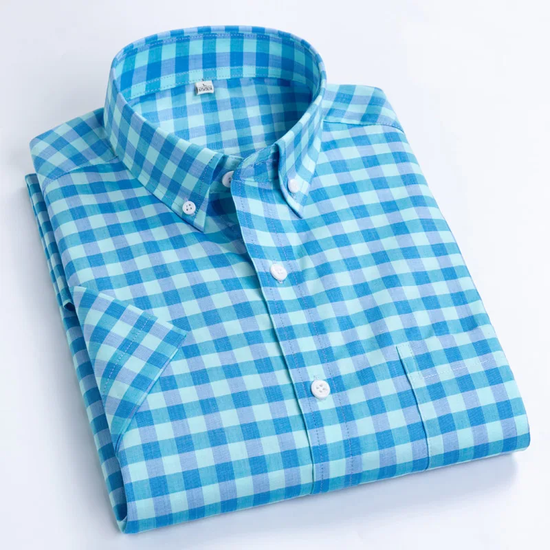 MACROSEA Men's Casual Shirts Leisure Design Plaid High Quality Men's Social Shirts 100% Cotton Short Sleeve Men's Shirts BLN