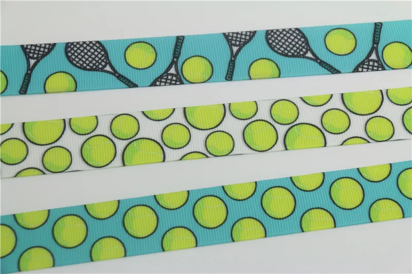 DHK 50yards Tennis Ball Fight Printed Grosgrain Ribbon Accessory Material  Headwear DIY Decoration Wholesale Craft S953