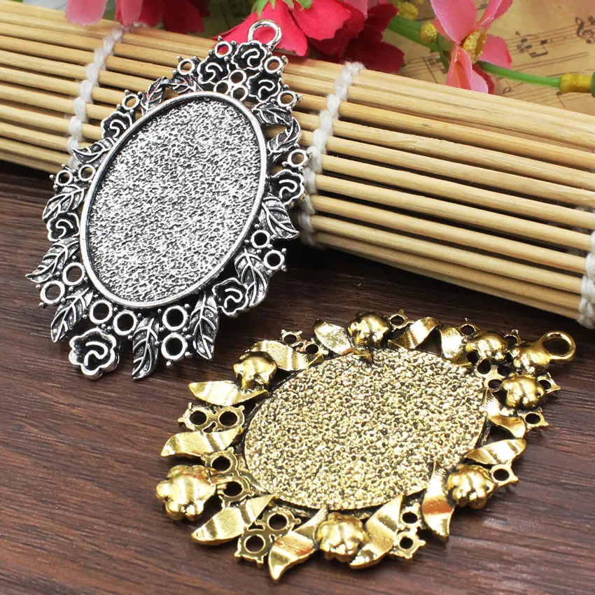 Fit 30x40mm Metal Oval Vintage Glass/Cabochon Frame bezel Settings, Bezel For DIY Bracelet 2pcs/lot K05428