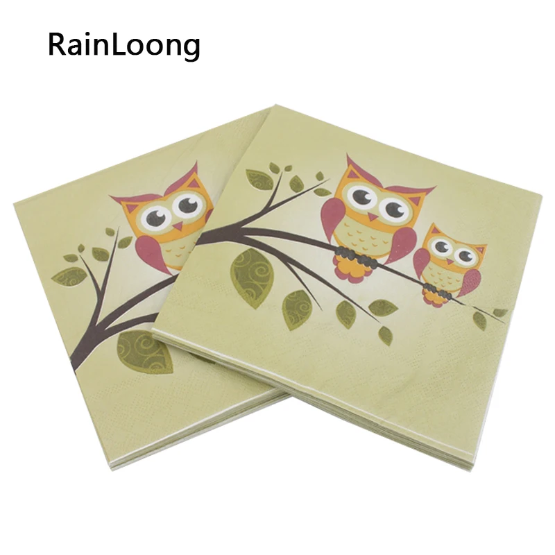 [RainLoong] Owl Napkins and Printed Feature Paper Serviettes Tissue For Cocktail Party Decor Decoupage Craft 33*33cm 1 pack 