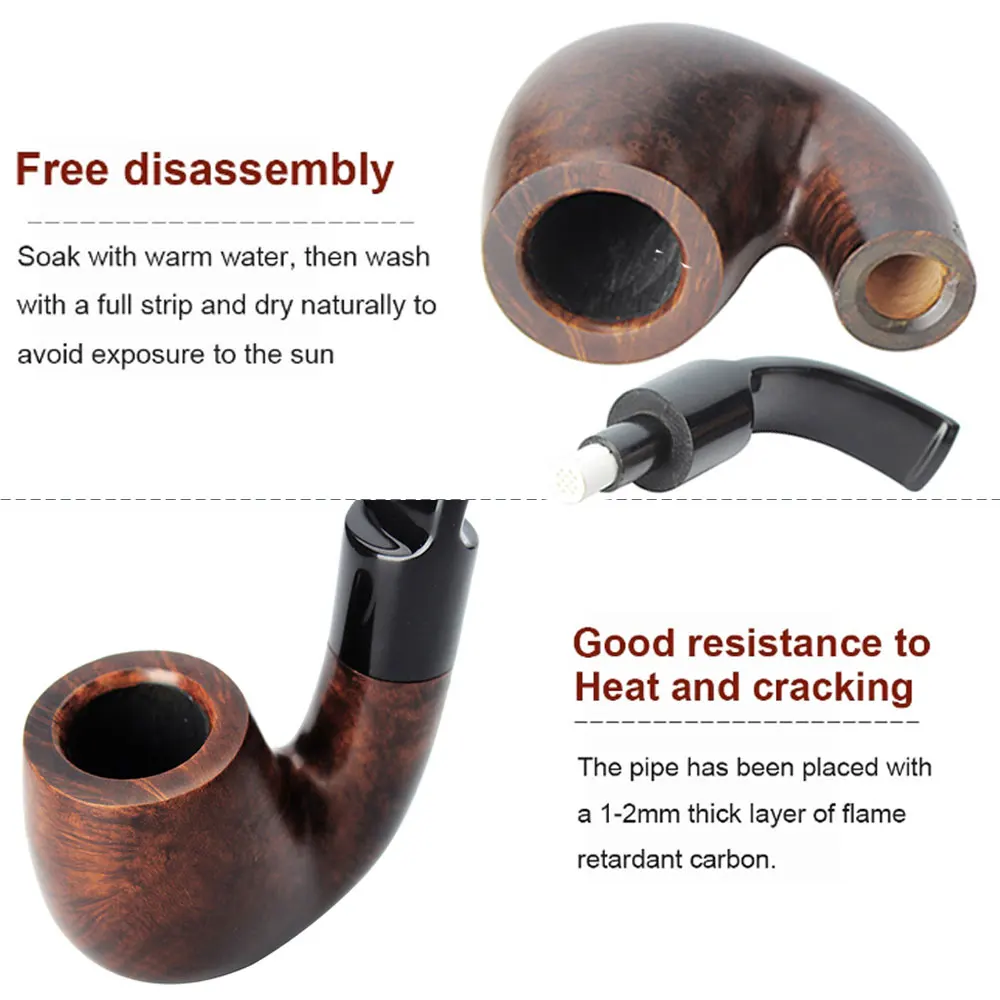 MuXiang handmade portable pipe ,  9mm filter tobaccoco pipe , black/dark red smoke pipe，Curved Cigarette Holder ，for Men\'s gift