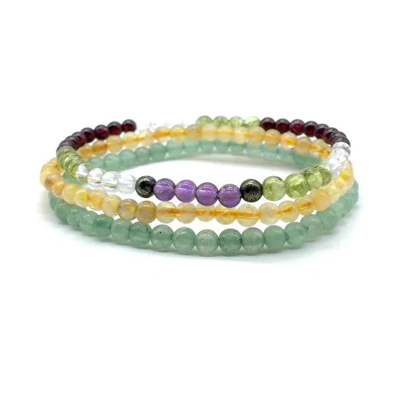 3pcs / Set Natural 4 mm Stone Beads Bangle Women Girls Yoga Bracelet Sets 18-18.5 cm Aventurine Citrines Color Crystals  #1