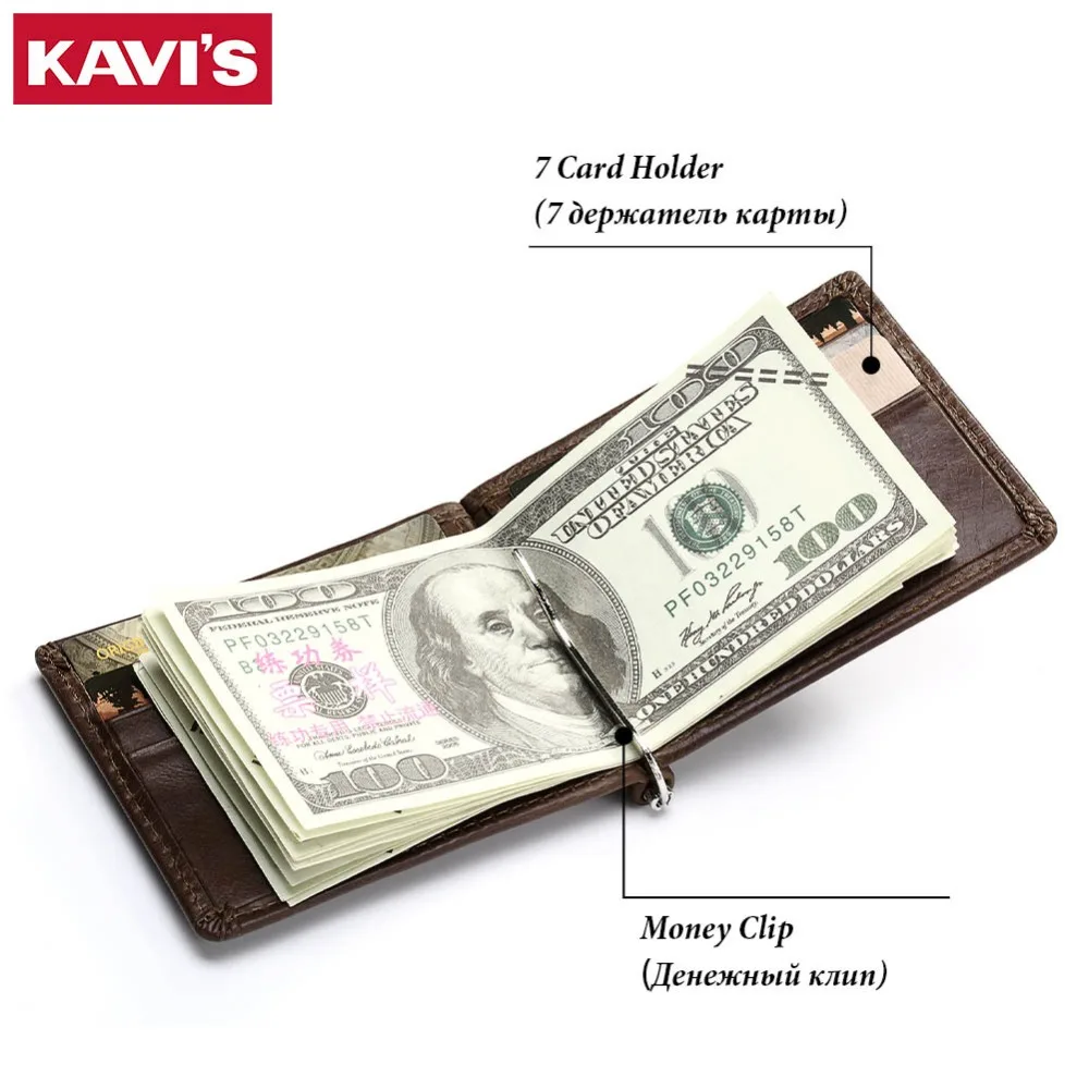 KAVIS Slim Brand Men Women Genuine Leather Bifold Male Purse Billfold Wallet Money Clip Female Clamp for Money Case