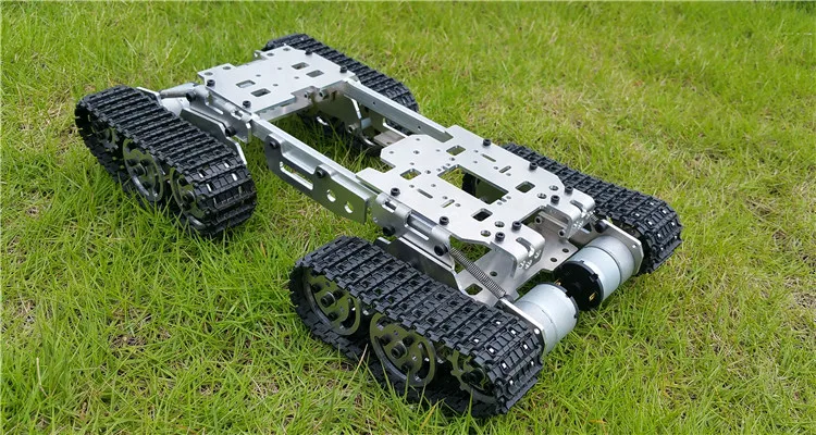 지능 RC 탱크 자동차 트럭 로봇 섀시 393mm * 206mm * 84mm, CNC 합금 바디 + 플라스틱 트랙 4 개 + 모터 4 개 DIY RC 장난감