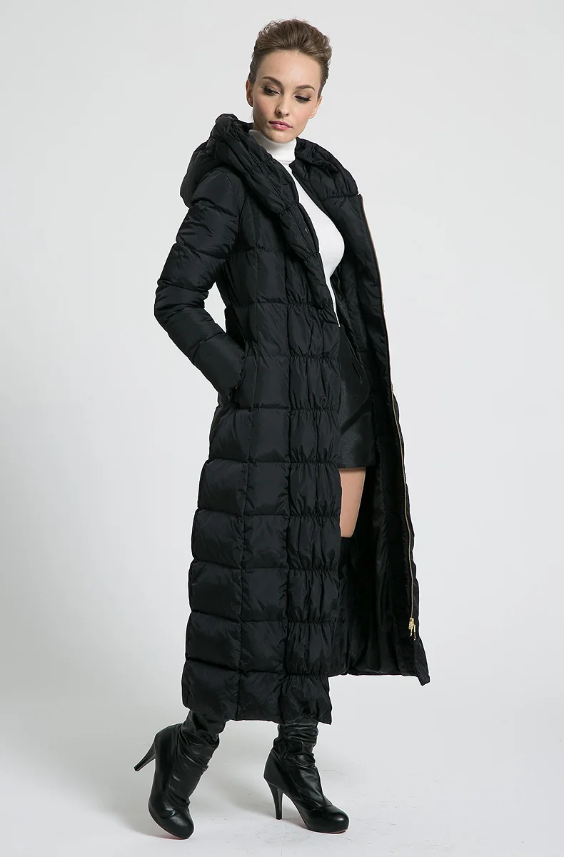 2021 New womens winter Long down jackets hooded belt big size black navy blue plus size thickening outerwear coats