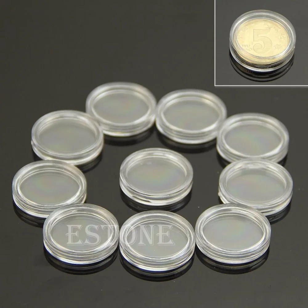 10 PCS Applied Clear Round Cases Coin Storage Capsules Holder Round Plastic 19mm