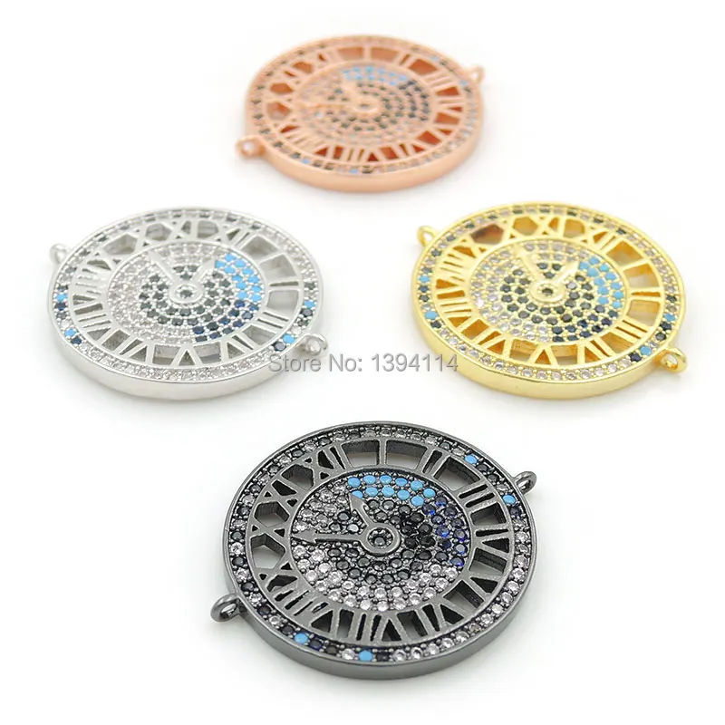 27*23*2mm Micro Pave Kallaite&Black&Clear CZ Western Clock Connector Fit For Women As DIY Bracelets Accessory