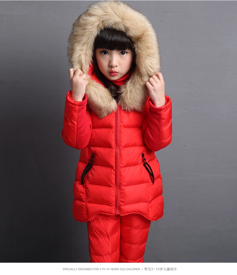 Girls Fall Winter 3 Pcs Set Children Down Cotton Padded Clothes Kids Thickened Warm Clothing Suit Vest Coat + Tops + Pants X272