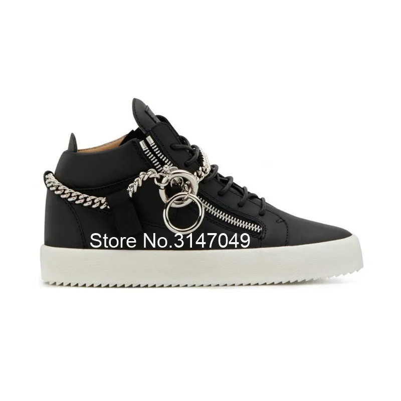 Lace Up Mens Sneakers Casual Leather Shose Men Side Zipper Chain Flats Height Increasing Men Shoes Spring Autumn White Shoes Men